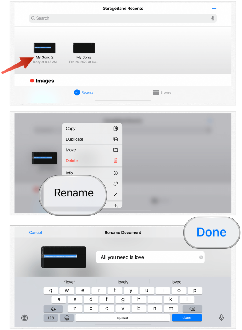 GarageBand renommer le fichier