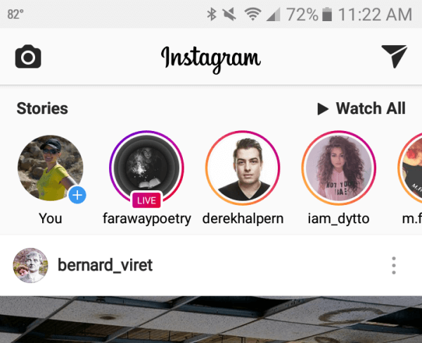 Les histoires Instagram apparaissent en haut de votre nouveau flux.