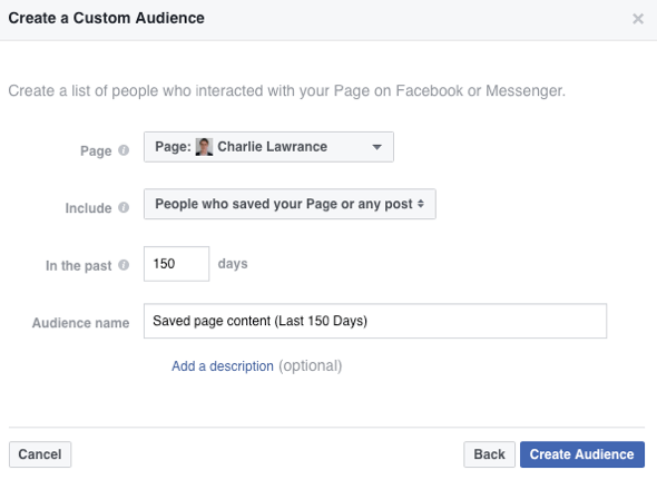 Créez une audience personnalisée de personnes qui ont enregistré votre page ou publication Facebook.