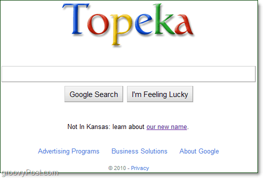 google avec le nouveau logo topeka sur leur page d'accueil