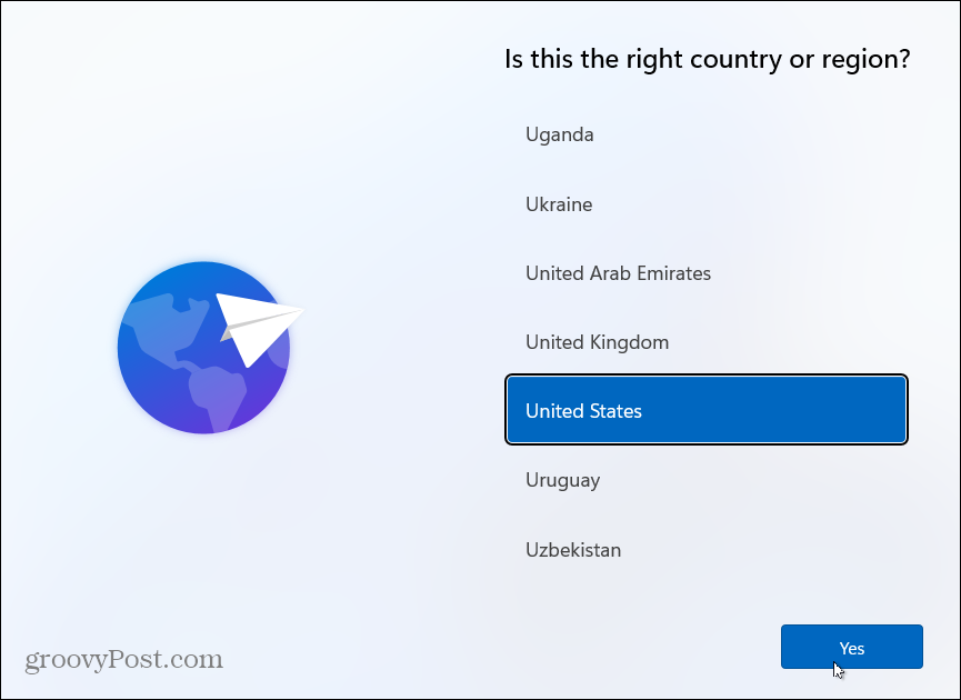 Choisissez le pays Installer Windows 11