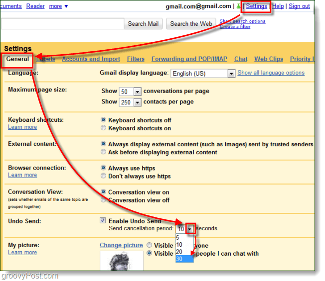 paramètres généraux annuler l'heure d'envoi gmail