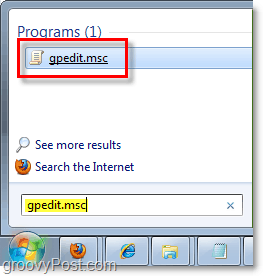 accès à l'éditeur de stratégie de groupe (gpedit.msc) à partir de l'orbe de démarrage de Windows 7 (menu)
