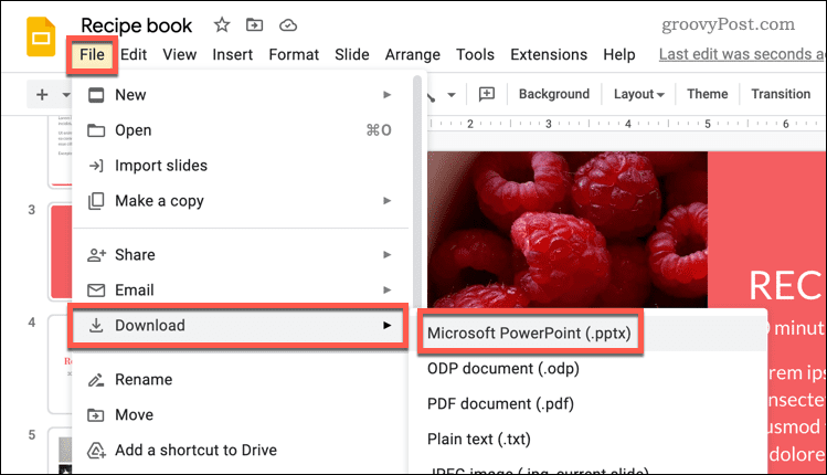 Télécharger Google Slides sur PPTX