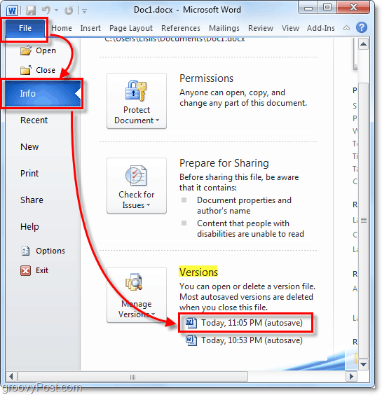 la version enregistrée automatiquement revient à Outlook 2010