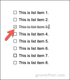 Un exemple de liste de contrôle dans Google Docs