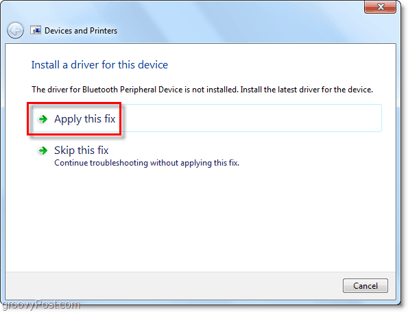 Windows recherchera une solution et s'il est en mesure d'en trouver une, il vous présentera un correctif de connexion Bluetooth