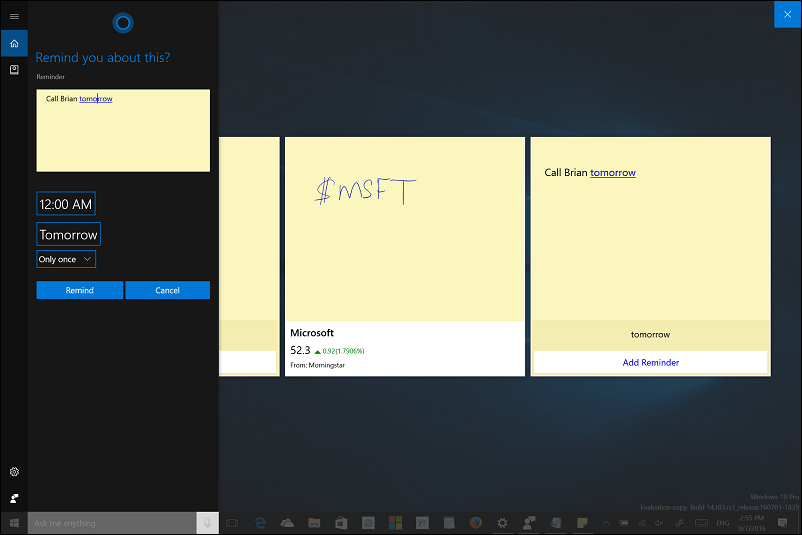 Astuce pour la mise à jour anniversaire de Windows 10: utilisez l'encrage avec les notes autocollantes et Cortana