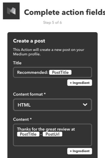 Vous pouvez également créer une applet IFTTT pour recommander une publication de Medium sur votre propre compte Medium.