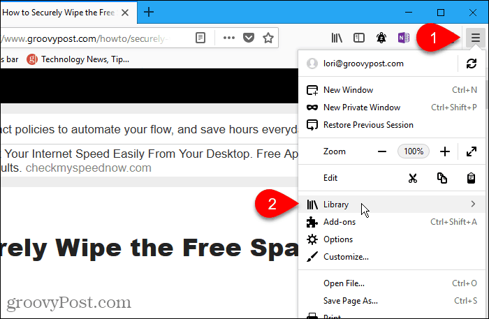 Sélectionnez Bibliothèque dans Firefox pour Windows