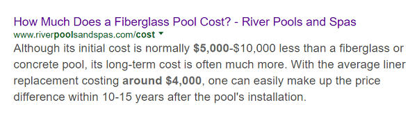 L'article de River Pools sur le coût d'une piscine en fibre de verre apparaît en premier dans une recherche sur ce sujet.