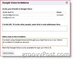 Capture d'écran de l'invitation Google Voice