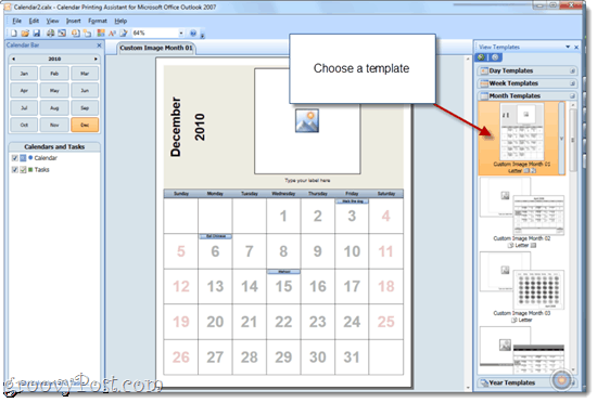 Impression de calendriers superposés avec Office 2010