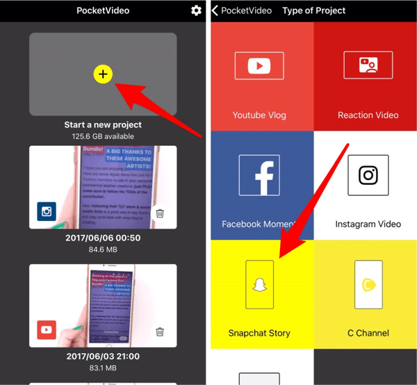 Appuyez sur Snapchat Story pour créer du contenu pour votre histoire Instagram.
