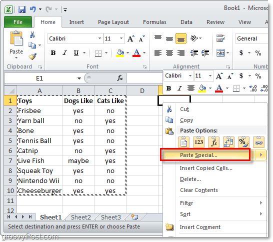 coller fonction spéciale d'Excel 2010