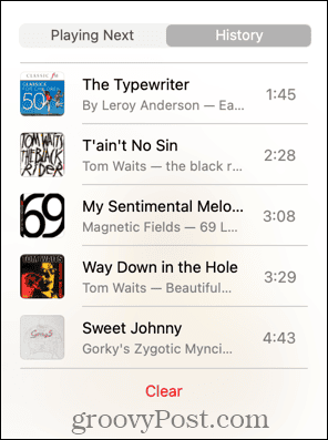liste de l'historique de la musique Apple Mac