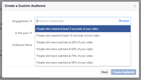Créez une audience personnalisée de personnes qui ont regardé au moins trois secondes d'une vidéo précédente.