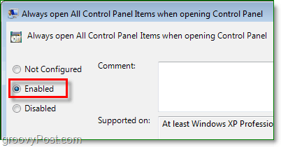 activer l'option pour toujours ouvrir tous les éléments du panneau de commande dans windows 7