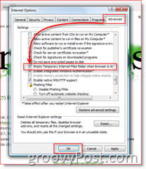 Comment effacer automatiquement les fichiers temporaires du navigateur IE7 à la sortie de l'image