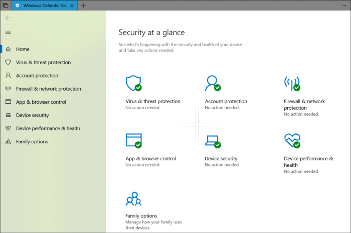 Actualisation de la conception courante de Windows Defender Security Center