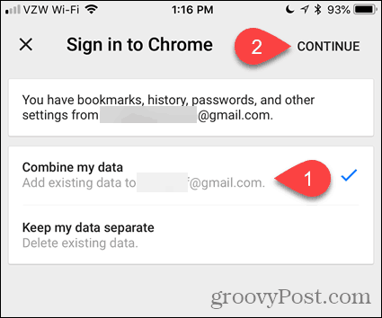 Combiner mes données dans Chrome pour iOS