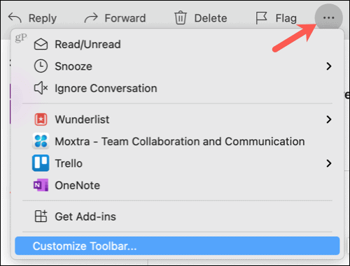 Voir plus d'éléments, personnaliser la barre d'outils dans Outlook sur Mac
