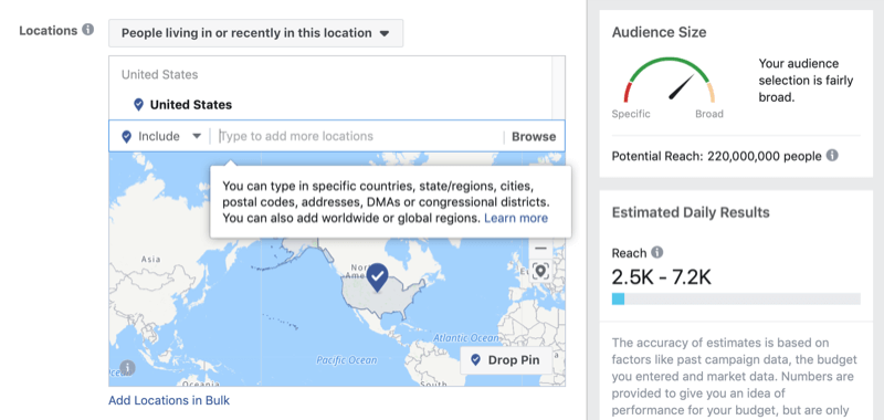 Ciblage géographique dans Facebook Ads Manager