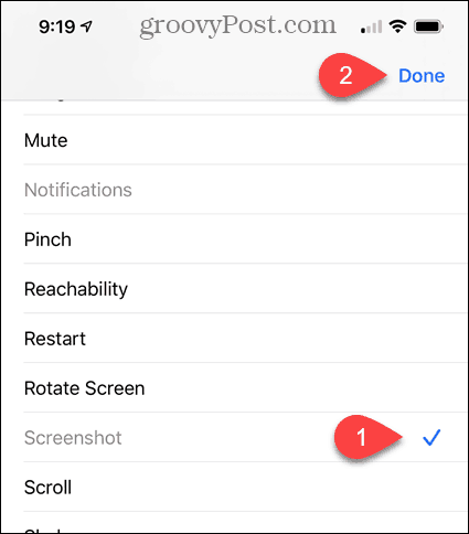 Appuyez sur l'option de capture d'écran pour l'ajouter au menu AssistiveTouch