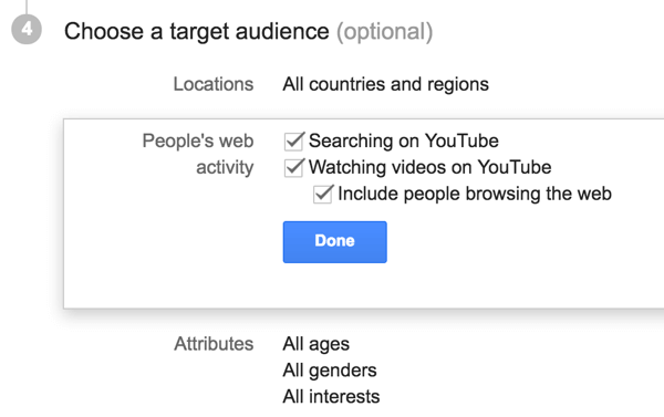 Choisissez le public cible de votre annonce YouTube.