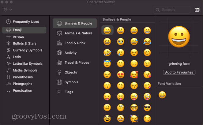 visionneuse d'emojis sur Mac