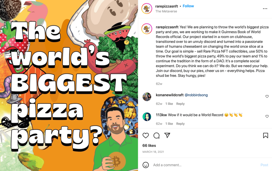 publication instagram rarepizzasnft