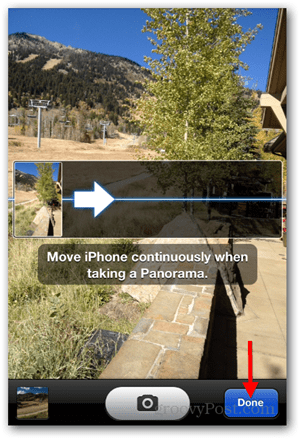 Prendre une photo panoramique iPhone iOS - Appuyez sur Terminé