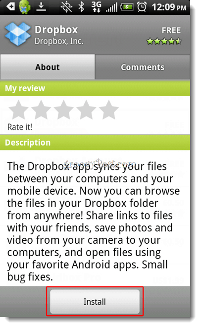 Installation d'Android Dropbox