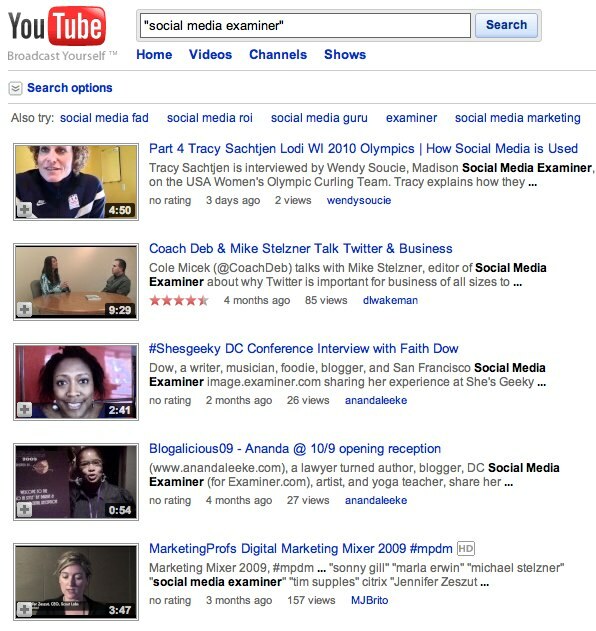 Résultats de recherche YouTube