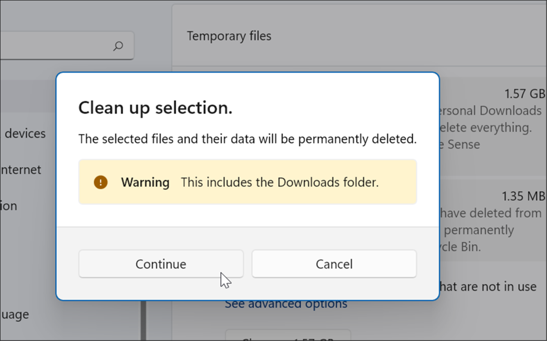 MESSAGE DE VÉRIFICATION supprimer les fichiers temporaires sur Windows 11