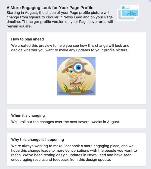 Facebook change les photos de profil de page de carré en circulaire.