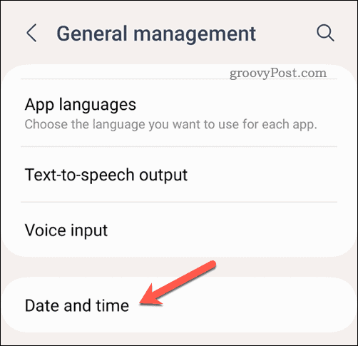 Menu date et heure sur Android