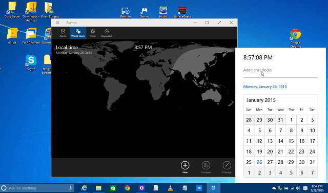 Activer le calendrier caché, l'horloge et Spartan dans Windows 10