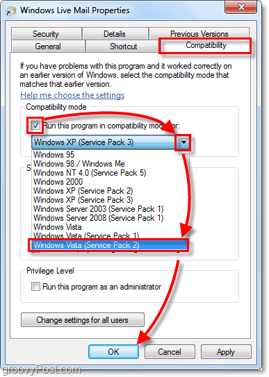 mode de compatibilité Windows Live Mail Vista
