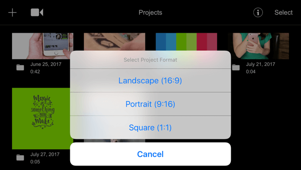 Filmmaker Pro vous permet d'éditer des clips vidéo paysage, portrait et carré.