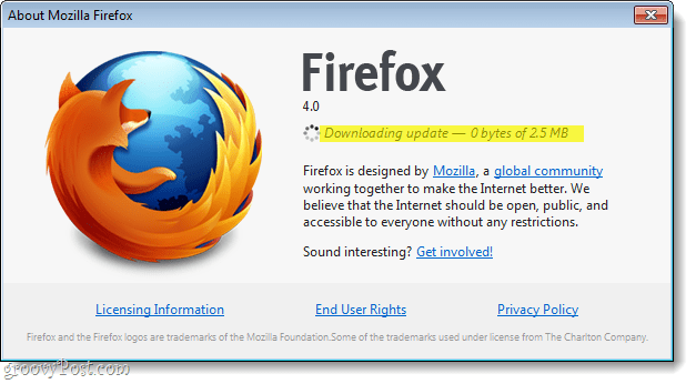 Mise à jour de téléchargement de Firefox 4