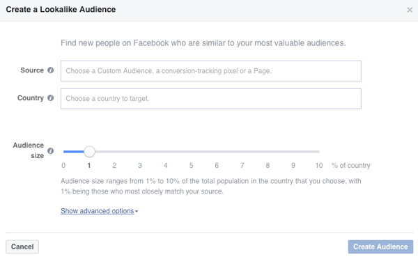Créez une audience similaire à Facebook basée sur une audience existante.