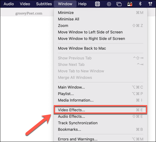Accéder au menu des effets vidéo VLC sur Mac