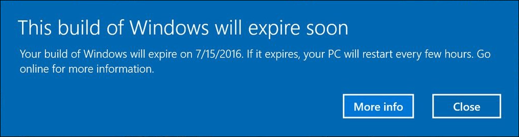 Windows 10 Insider Preview Builds Alerte les utilisateurs avec des notifications d'expiration