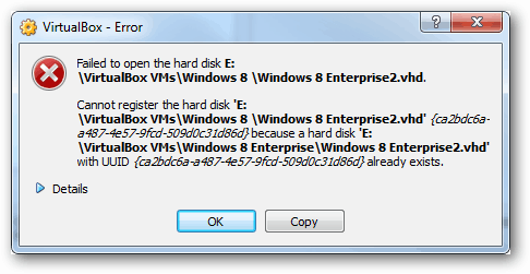 erreur virtualbox - échec de l'ouverture de l'uuid du disque dur