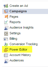 accès aux publicités dans Power Editor