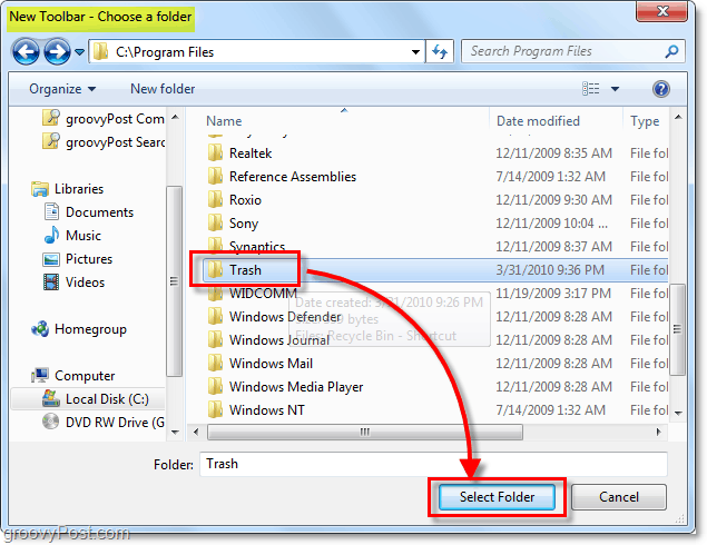 Comment épingler une corbeille entièrement fonctionnelle dans la barre des tâches de Windows 7
