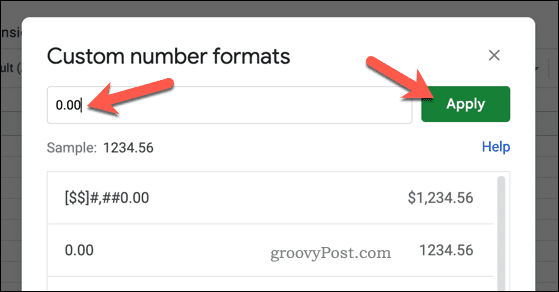 Définir un format de nombre personnalisé dans Google Sheets