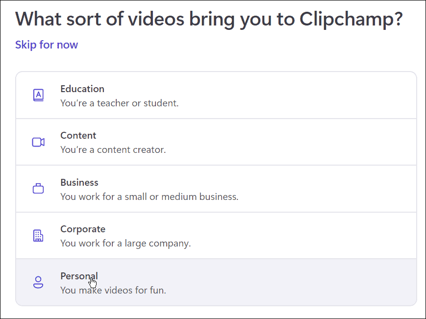 éditeur vidéo clipchamp à usage personnel sur windows