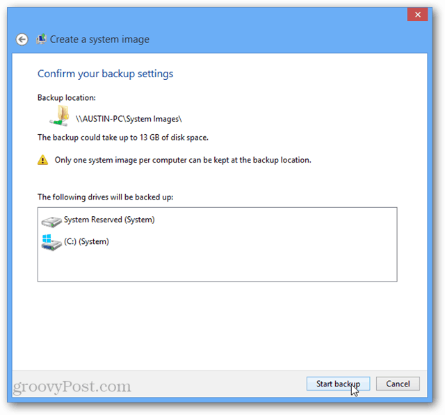 Windows 8 démarre la sauvegarde
